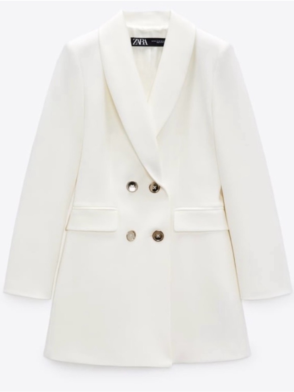 ZARA Women's Cream Double-Breasted Blazer Dress
